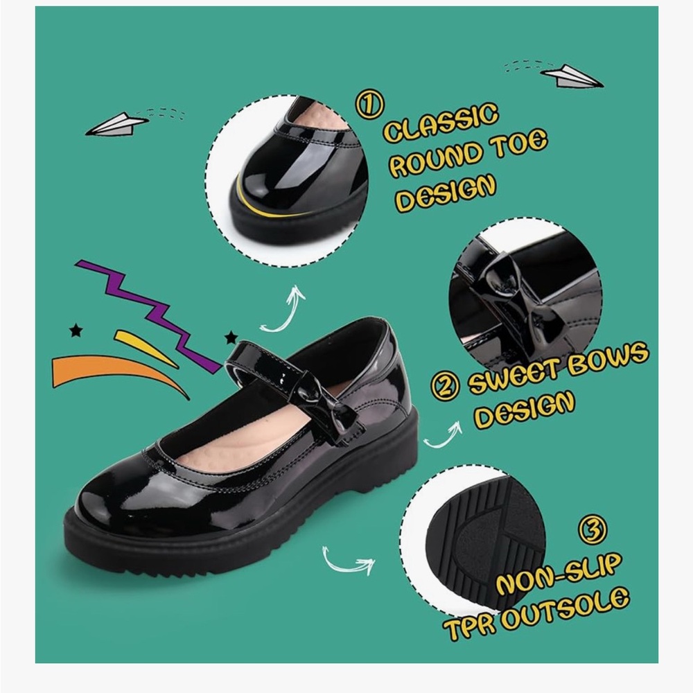 JABASIC Girls Black School Shoes Bow Oxford Mary Jane Flats
Only wear once - Picture 4 of 9